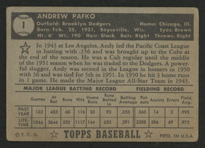 1952 Topps #1 Andy Pafko (Beckett Value: $5,000)