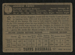 1952 Topps #1 Andy Pafko  (Beckett Value: $5,000)