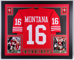 Joe Montana Signed San Francisco 49ers 35x43 Custom Framed Jersey