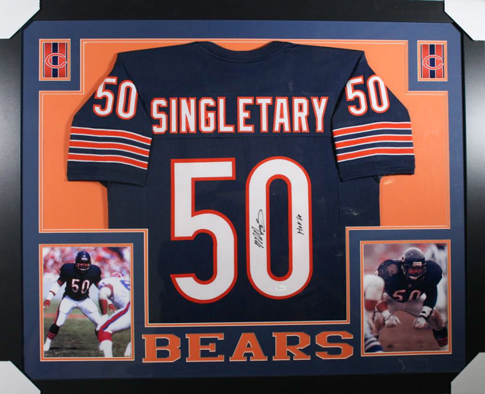 Mike Singletary Signed Chicago Bears 35x43 Custom Framed Jersey Inscribed 